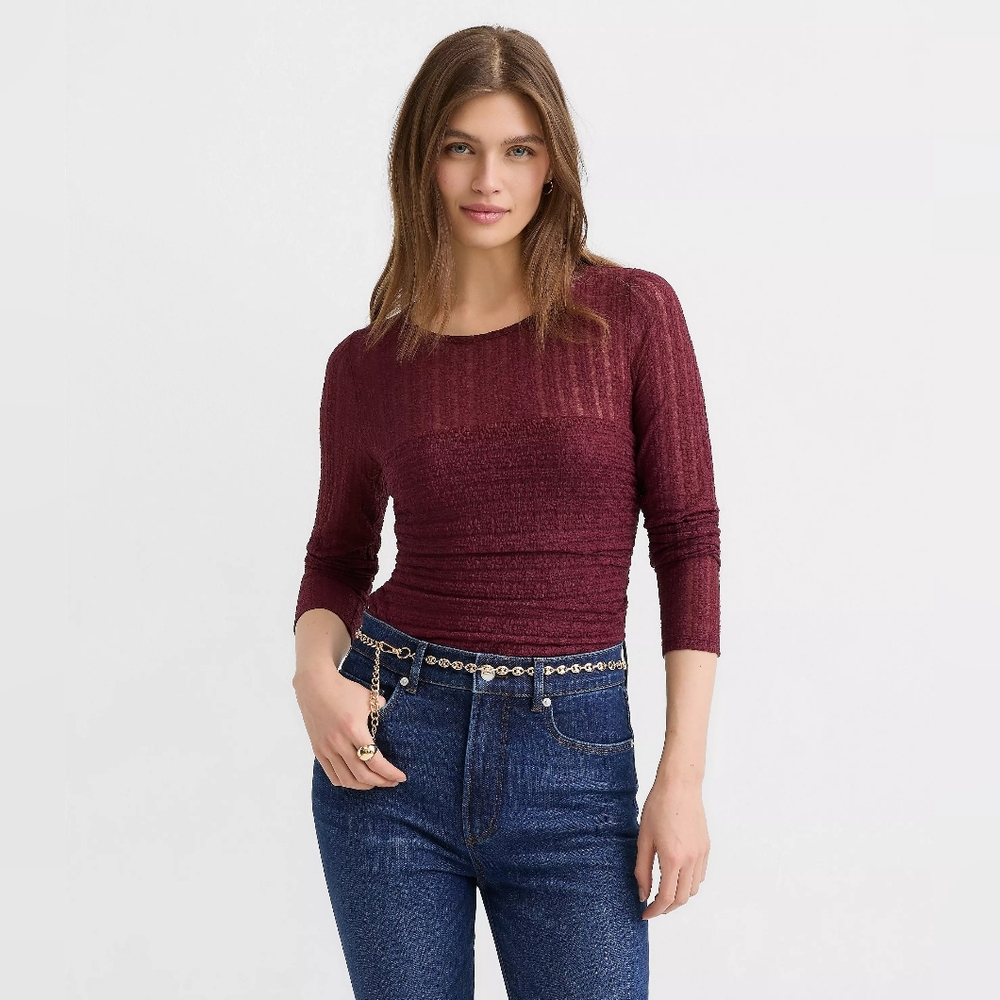 Nwt Loft Ann Taylor Lace Ruched Bodice Top Burgundy Cherry Sz S